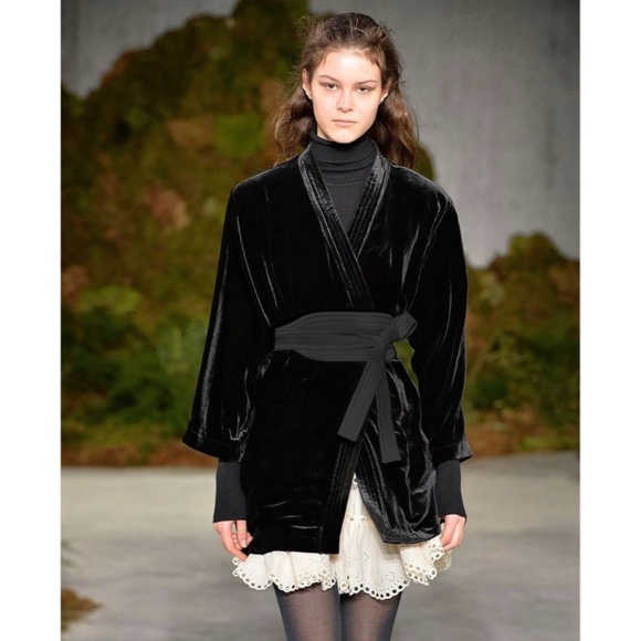 Alexa Chung Satin-Trimmed Velvet Wrap Mini Dress - Picture 1 of 2